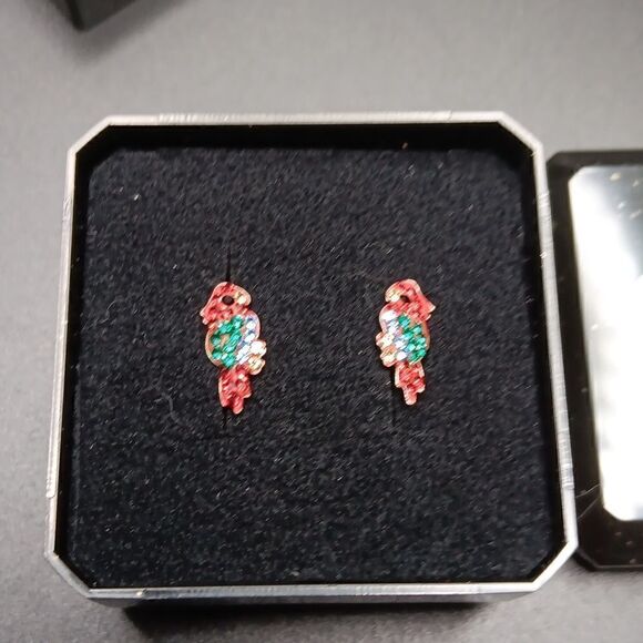 New Monkimau 925 Sterling Silver Parrot Theme Earrings Girls New In Box - Picture 1 of 3